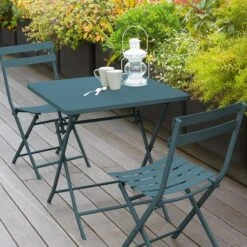 Table De Jardin Pliante Carrée Greensboro Bleu Canard