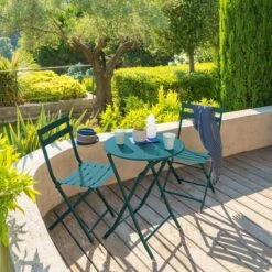 Table De Jardin Pliante Ronde Greensboro Bleu Canard
