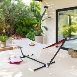 Toile De Hamac à Franges Ethnique Blanc & Bordeaux