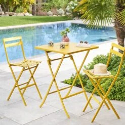 Table Haute Pliante De Jardin Greensboro Jaune Moutarde