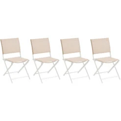 Lot De 4 Chaises De Jardin Pliantes Axant Lin & Blanc