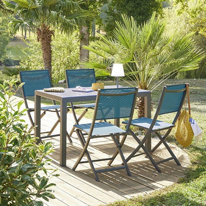 Lot De 4 Chaises De Jardin Pliantes Essentia Bleu Canard & Graphite 2 Lot De 4 Chaises De Jardin Pliantes Essentia Bleu Canard & Graphite – Image 2