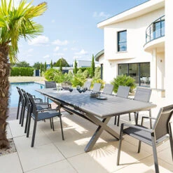 Ensemble Table De Jardin Axiome Ardoise Granitée + 12 Fauteuils Axiome