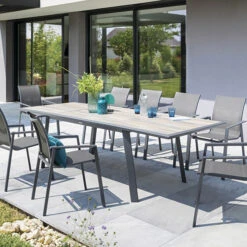 Ensemble Table De Jardin Extensible Pavane Pécan + 10 Fauteuils Axant