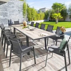 Ensemble Table De Jardin Extensible Pavane + 12 Fauteuils Axiome