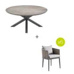 Ensemble Table Ronde De Jardin Embruns + 6 Fauteuils Embruns
