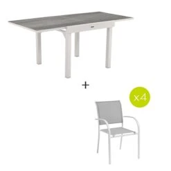 Ensemble Table De Jardin Extensible Piazza Gris Smoke + 4 Fauteuils Piazza