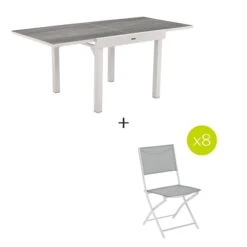 Ensemble Table De Jardin Extensible Piazza Gris Smoke + 8 Chaises Modula