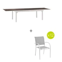 Ensemble Table De Jardin Extensible Piazza Gris Smoke + 12 Fauteuils Piazza