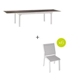 Ensemble Table De Jardin Extensible Piazza Gris Smoke + 6 Chaises Essentia