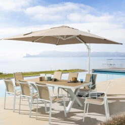 Parasol Décentré Eléa Inclinable Carré Oléfine Noisette/blanc Hespéride